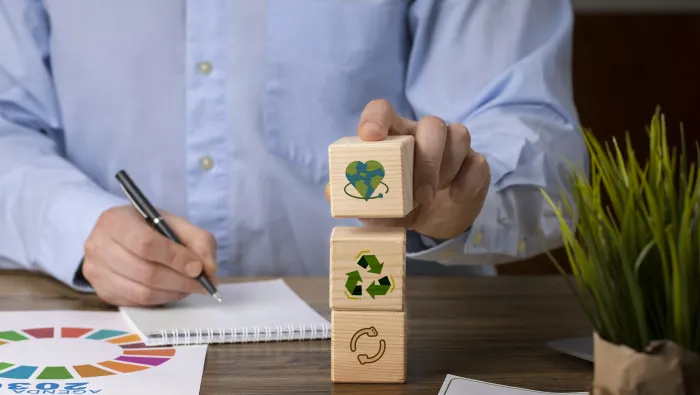 Man with wooden blocks