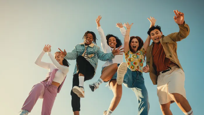 Friends jumping